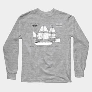 Mayflower plans. America 17th century Pilgrims ship - SBpng Long Sleeve T-Shirt